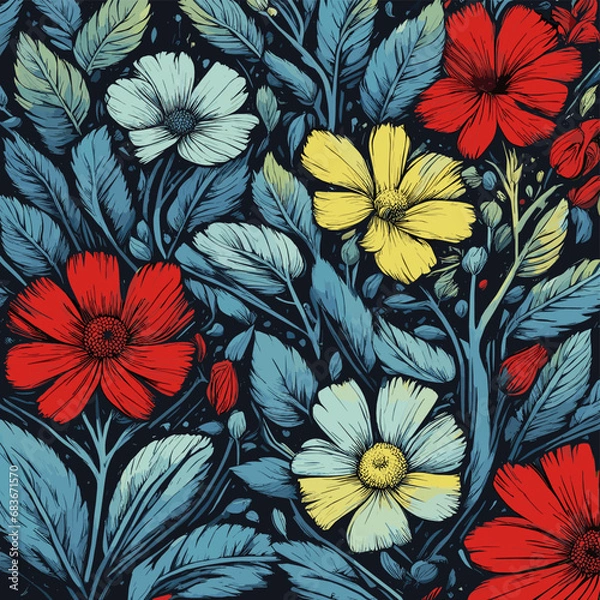 Fototapeta Flowers with leaves, floral compilation.