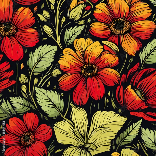 Obraz Flowers with leaves, floral compilation.