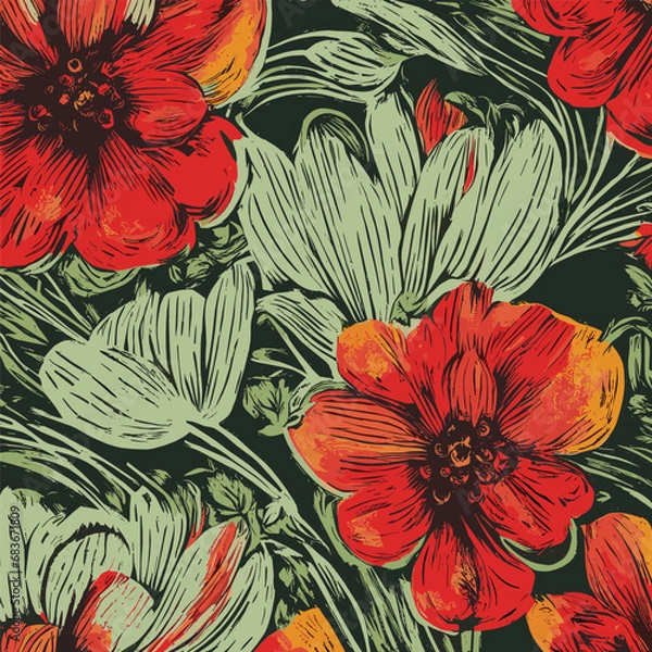 Obraz Flowers with leaves, floral compilation.