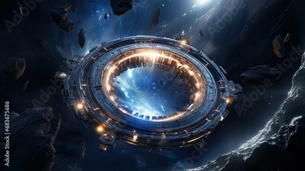 Obraz Spaceship Approaching Wormhole