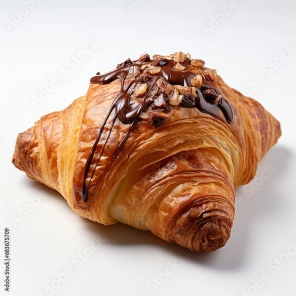 Fototapeta Appetizing Croissant Chocolate Isolated On White, Isolated On White Background, For Design And Printing
