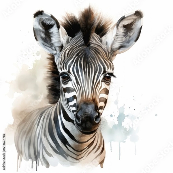 Fototapeta Baby Zebra Watercolor Illustration isolated background. digital illustration. Generative AI