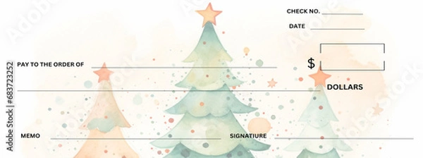 Obraz christmas blank check with holiday trees