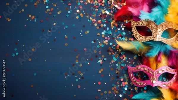 Obraz Vibrant background adorned with captivating carnival masks.