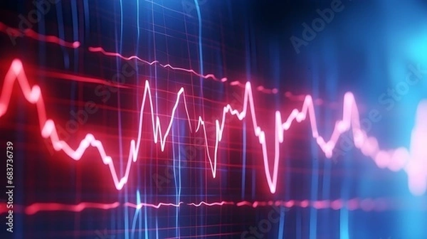 Fototapeta Develop an illustration of an electrocardiogram (ECG or EKG) graph, showcasing the electrical activity of the heart over time, AI generated