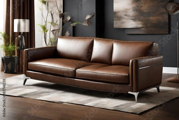 Obraz Showcase the allure of a faux leather sofa with a focus on its sleek and modern appeal. 