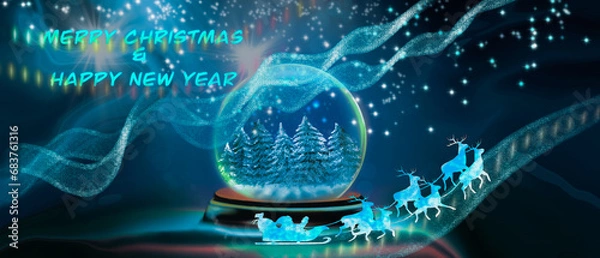 Fototapeta Merry Christmas and HappyNew Year Greeting Artwork in shaded artistic background