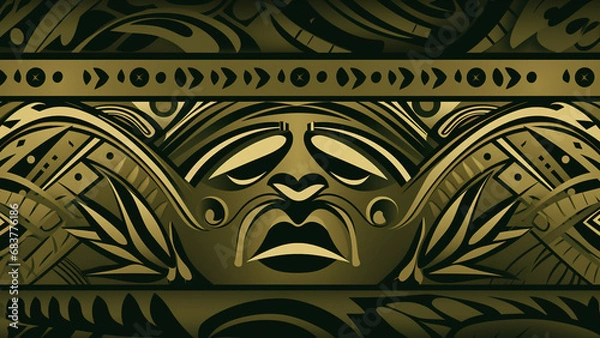 Fototapeta Authentic Tribal Patterns in Espresso Brown and Olive Drab