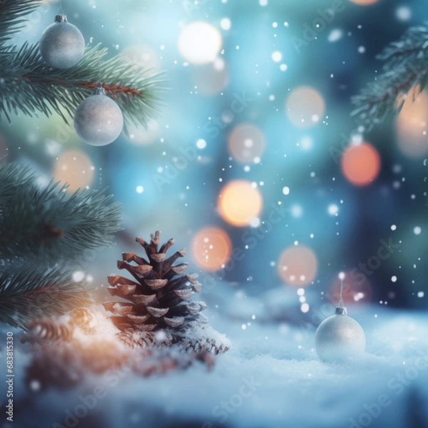 Fototapeta  Christmas background with fir tree and snowflakes
