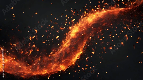 Fototapeta Black background with fire embers and sparks Abstract dark shimmering bonfire Motion blur, Fire Particles On Hot Black Background realistic image, ultra hd, high design very detailed