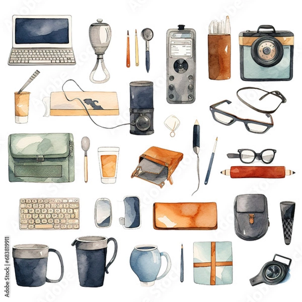 Obraz Office object clipart Set : Beautiful Watercolor Style