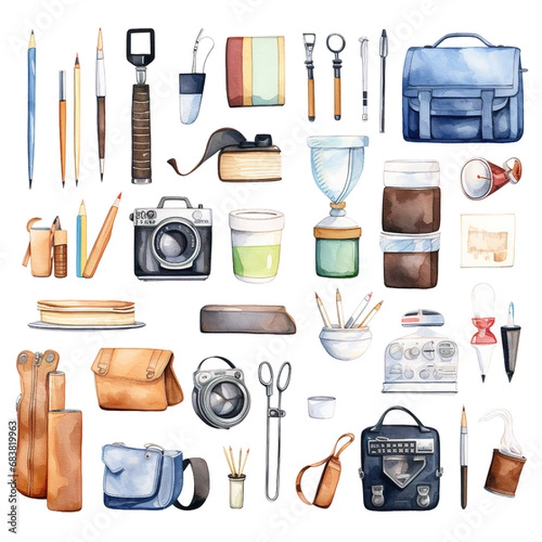 Obraz Office object clipart Set : Beautiful Watercolor Style