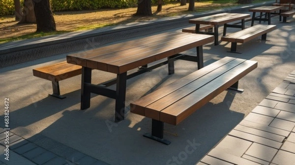 Obraz Simple Park Benches and Tables.