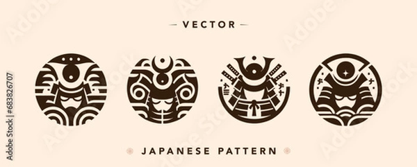 Obraz Stylized Japanese Samurai Helmets Vector Design