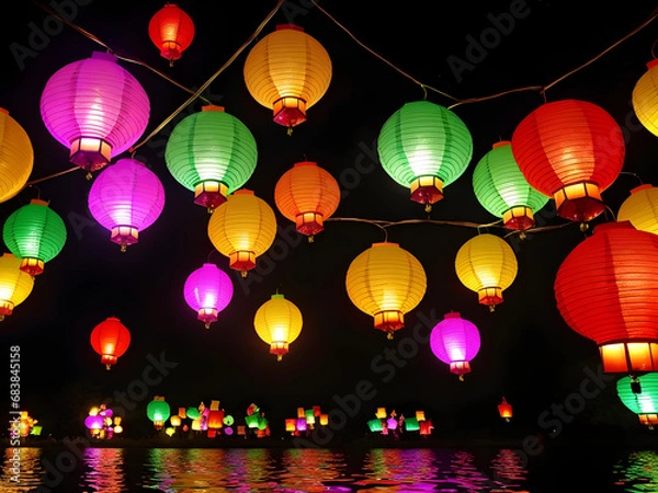 Fototapeta Enchanted Skylights: Whimsical Lantern Festival in the Magical Realm, Generative AI