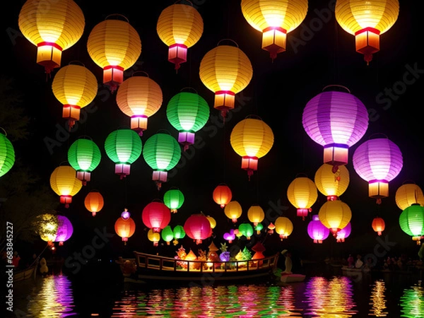 Fototapeta Enchanted Skylights: Whimsical Lantern Festival in the Magical Realm, Generative AI