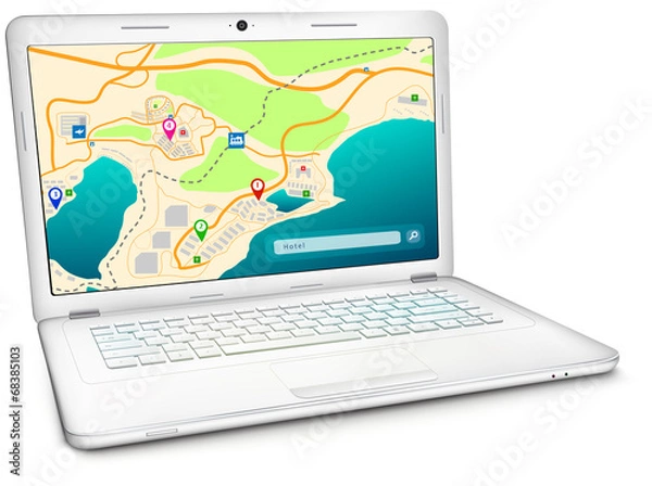 Fototapeta Modern laptop with city map on display