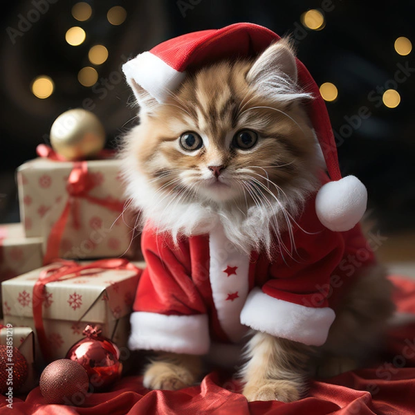 Fototapeta Holiday Pets dressed for Christmas