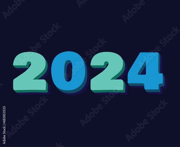 Fototapeta Happy New Year 2024 Abstract Blue Graphic Design Vector Logo Symbol Illustration