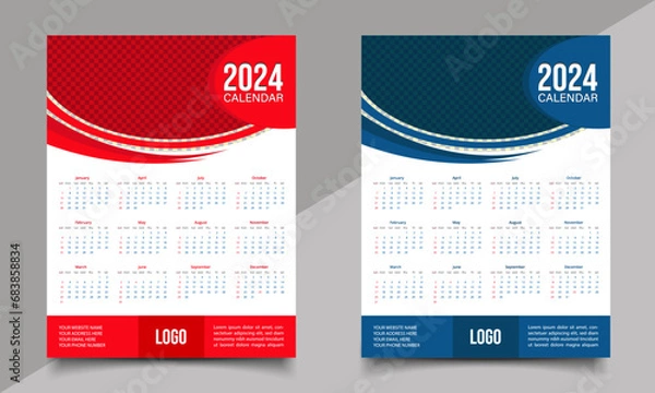 Fototapeta Calendar: one-page or wall calendar design. 2024 year calendar.