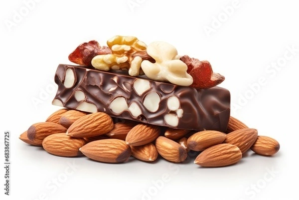 Fototapeta Indulge in Decadent Chocolate Almond Nut Bar - Perfect Healthy Snack! Generative AI
