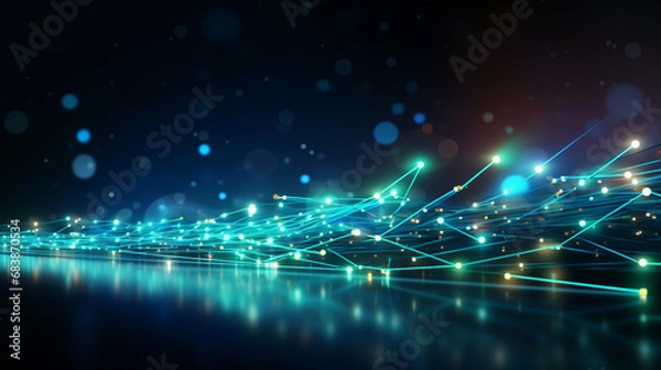 Fototapeta Digital technology speed connect dark blue green background, cyber nano information, abstract communication, innovation future tech data, internet network connection