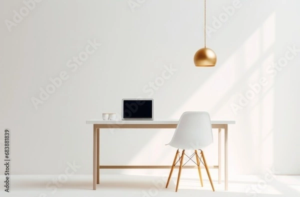Obraz an empty vase and a laptop on top of a table