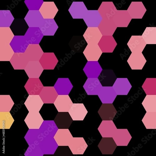 Fototapeta Grainy pattern composed of hexagons colorful. Honeycomb background. 1:1 black isometric geometry abstraction.
