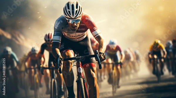 Obraz Cyclists riding a race at high speed. Cycling sport competition.