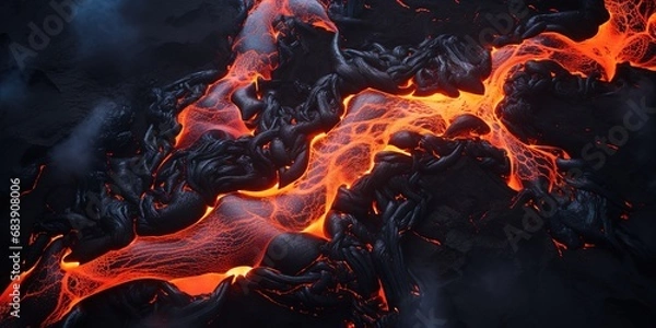 Fototapeta Aerial view to flowing lava from the volcano, amazing nature concept