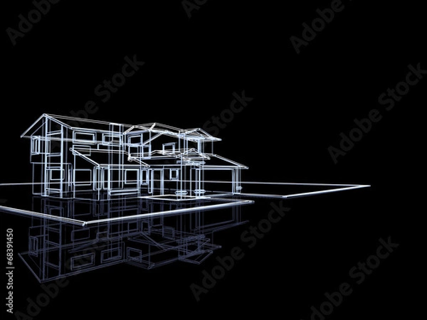 Fototapeta 3D abstract cottage. Concept - modern architecture.