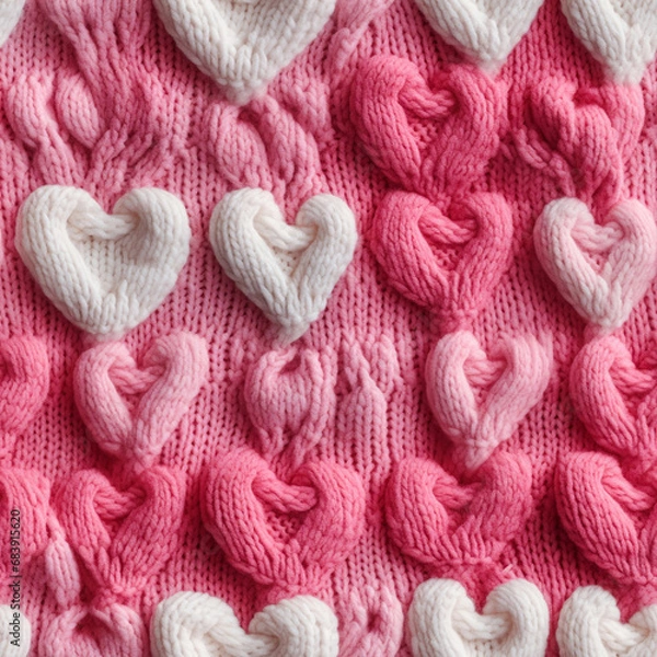 Fototapeta Seamless knitted pattern with hearts. Ai generated