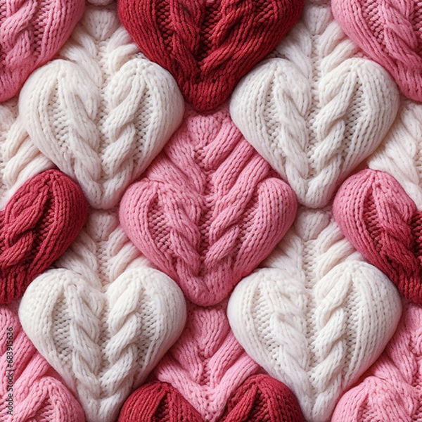 Fototapeta Seamless knitted pattern with hearts. Ai generated