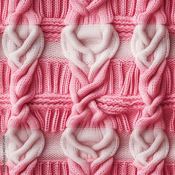 Fototapeta Seamless knitted pattern with hearts. Ai generated