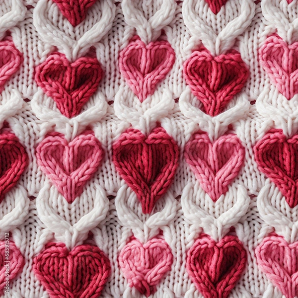 Fototapeta Seamless knitted pattern with hearts. Ai generated