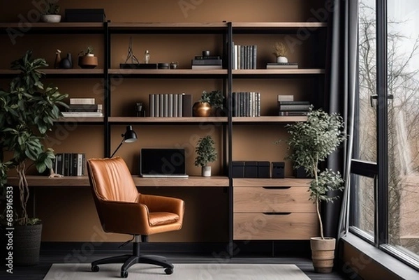 Obraz Minimalistic Home Office in Brown-Gray Tones