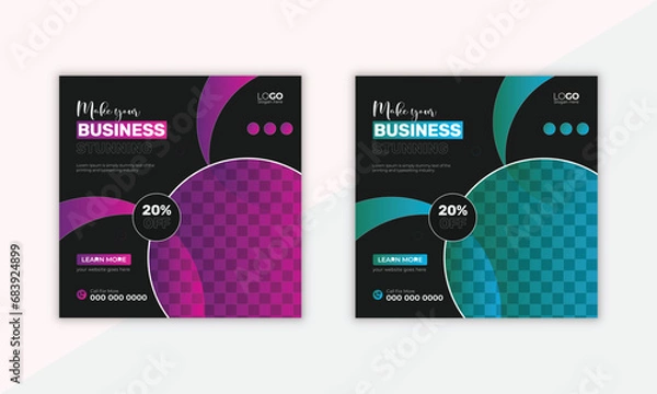 Fototapeta Creative Business marketing social media post template with black background. Square flyer Digital marketing social media post template.