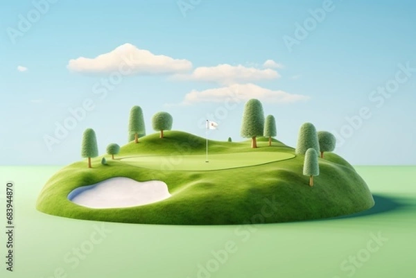 Obraz 3d cartoon illustration of a golf course
