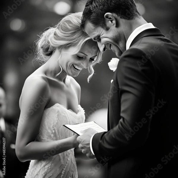 Fototapeta bride and groom vowing to each other in joy