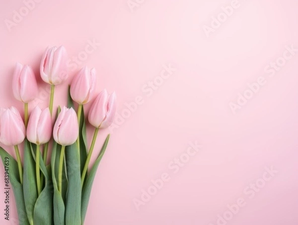 Fototapeta Experience Spring: Enchanting Tulips Blooming on a Chic Pink Background Generative AI