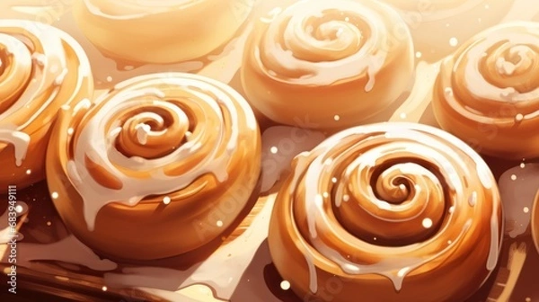 Obraz  a close up of a bunch of doughnuts with icing on top of each of the doughnuts.