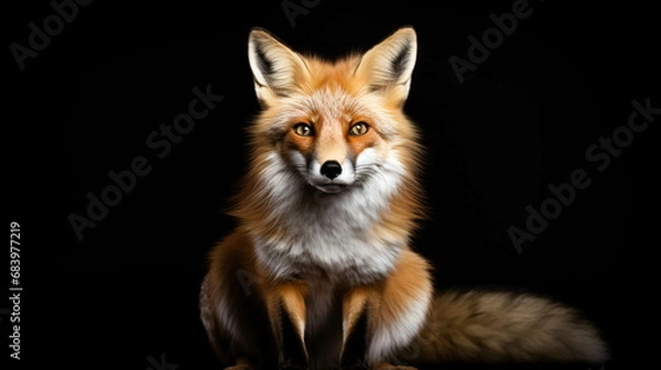 Obraz A front view of a fox on a black background