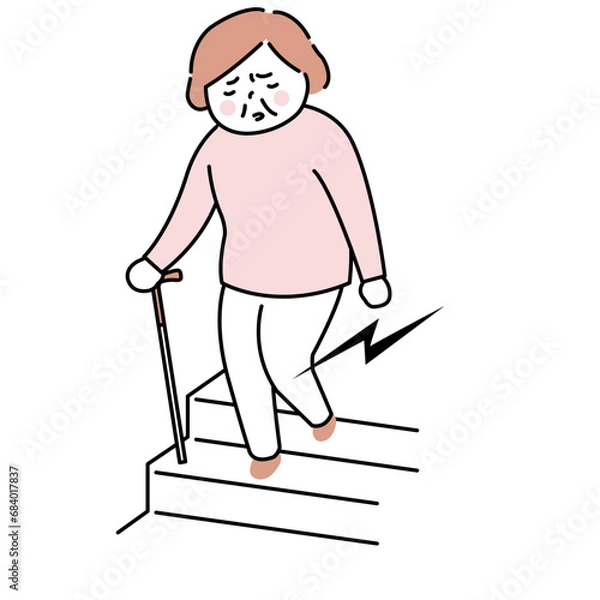 Obraz 杖をついて階段を降りる女性