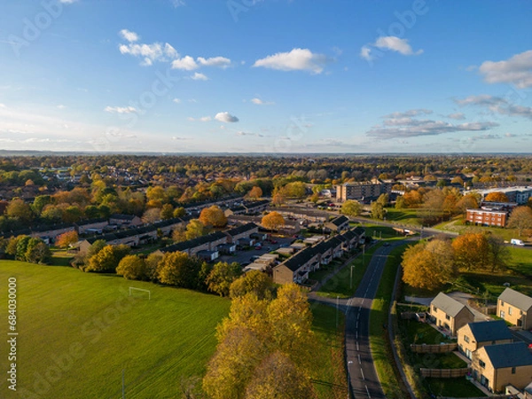 Obraz English Residential Area in Autumn, Aerial View from 120 Meters