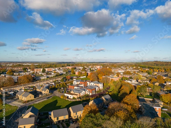 Obraz English Residential Area in Autumn, Aerial View from 120 Meters
