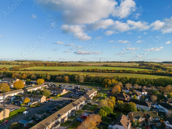 Obraz English Residential Area in Autumn, Aerial View from 120 Meters