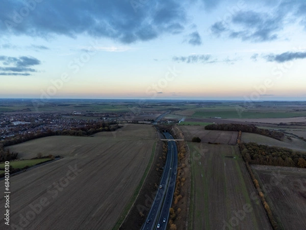 Obraz Highway Leading to Tunnel Surrounded by Fields, View from 120 Meters