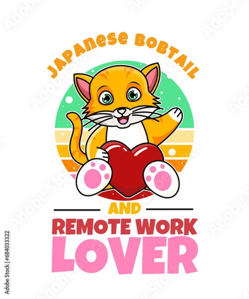 Obraz Japanese Bobtail And Remote Work Lover
