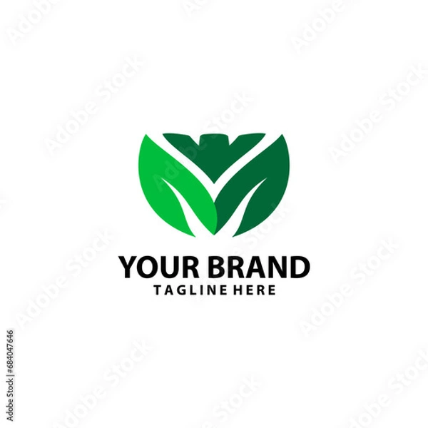 Fototapeta green leaf abstract letter M logo design vector