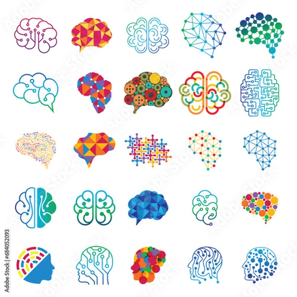Fototapeta set of  human brain tech smart digital idea logo vector icon